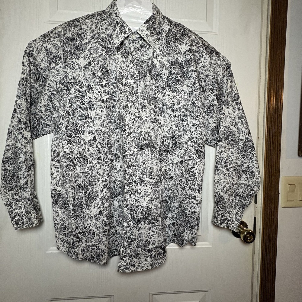 Panhandle Slim Men's Long Sleeve Button Up Shirt Sz L Diamond Shape Buttons EUC‎